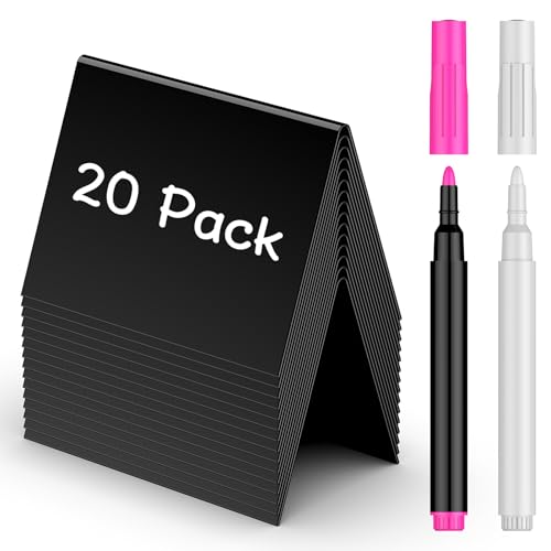 Uniclife 20 Pack Mini Chalkboard Signs for Food, Small Chalkboard Signs with Chalk Markers, Reusable Glossy PVC Food Signs Food Labels for Party Buffet Wedding, Blackboard Place Cards Table Signs - color: Glossy Pvc V-20
