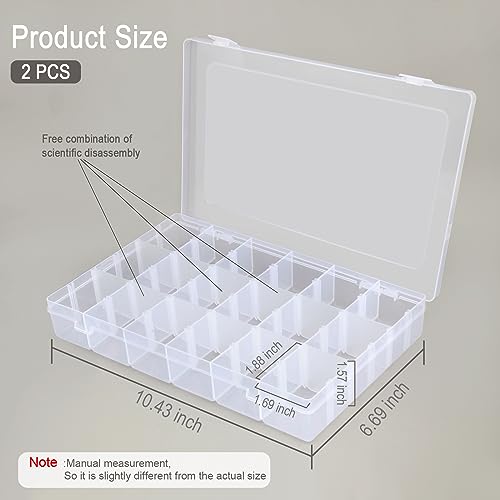 2Pack 18 Grids Craft Organizers and Storage Bead Organizer Tackle Box Organizer with Adjustable Divider, Plastic, Clear