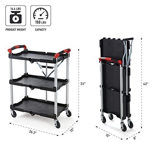 Olympia Tools 410-007 Pack-N-Roll 150 lbs Folding Collapsible Service Cart, Black/Red