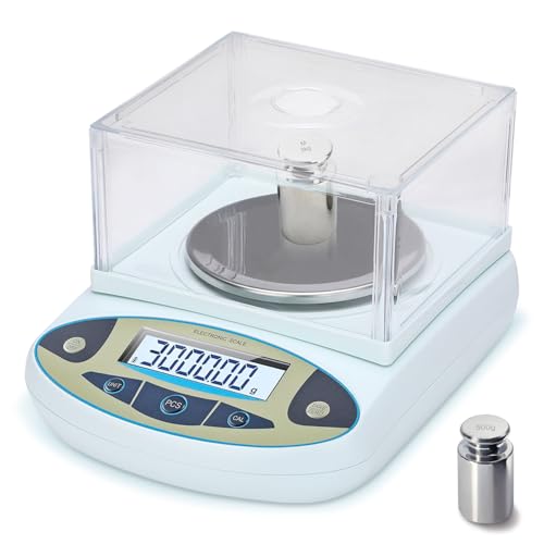 Lab Scale 3000gx0.01g,0.01g Accuracy High Precision 13 Unit Digital Analytical Balance, Electronic Laboratory Precision Gram Scale,Digital Scale with Windshield(with 500g Calibration Weight) - size: 3000gx0.01g