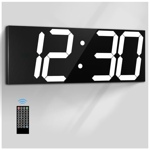 CHKOSDA 18.7in Large Digital Wall Clock,LED Digital Clock with Big Number,Multi-Function Remote Controlled Wall Clock with Timer, Alarm and Calendar Display(White) - color: White