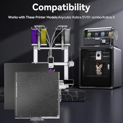 Kobra S1/Kobra X/Kobra 4 PEI Build Plate,264x276mm Double Sided Smooth+Textured Heated Bed Flexible Removable Spring Bed Plate Compatible with ANYCUBIC Kobra X/Kobra S1/Kobra 4 Combo 3D Printers - color: Double Sided Smooth&Textured, size: for ANYCUBIC Ko