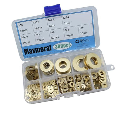 300PCS Flat Washer Kit: Brass Flat Washers Set M2.5 to M14