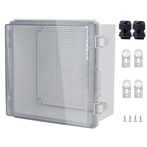 IP67 Waterproof Junction Box, ABS Plastic Electrical Enclosure with Stainless Steel Latch, Hinged Cover Electric Box with Mounting Plate, Wall Brackets & Cable Glands 210x210x100 - color: Clear, size: 8.3"x8.3"x3.9" Standard
