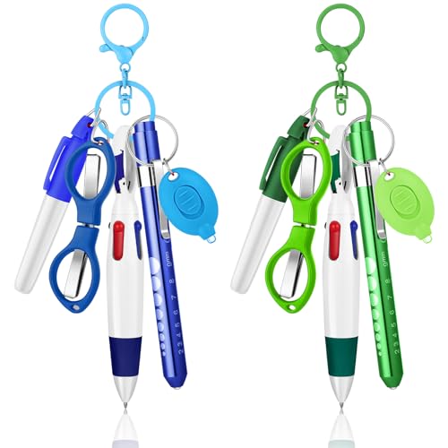 12 pcs Nurse Pen Set Two Colors Blue Green Include Permanent Marker Pen Pen Lights for Nurses Retractable Ballpoint Pen Nursing Keychain Clip Foldable Scissors LED Flashlight Keychain for Nurses - color: Blue & Green