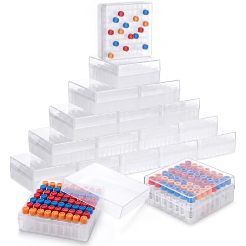 Yookeer 18 Pcs 81 Wells Cryogenic Storage Box Freezer with Lid Lab Microtube Storage Box Water and Ice Resistant Coating 2 Inch Height for 1.5-2.0 ml Micro Centrifuge Tubes Vials Refrigerator