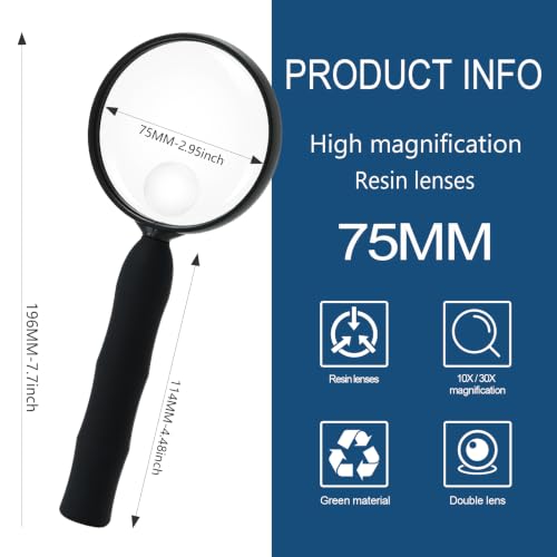 Feosky Handheld Magnifier for Reading,10X Magnifying Glass,90mm(Black) - size: 90mm