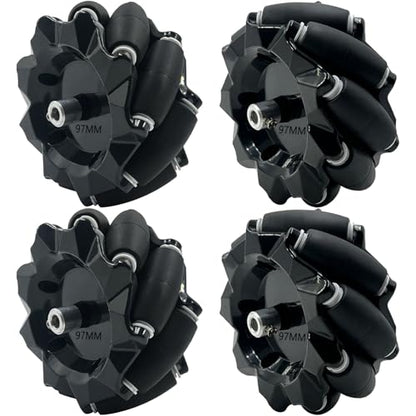 Premium 97mm Mecanum Wheel, 4WD Omnidirectional Wheels DIY Robot Parts with 4mm Metal Coupling Motor Connector Tire for AGV Smart Robot, Omni Wheel Robot Car Accessories for Arduino (4Pcs Wheels) - size: 97mm wheel, style: 4mm coupling