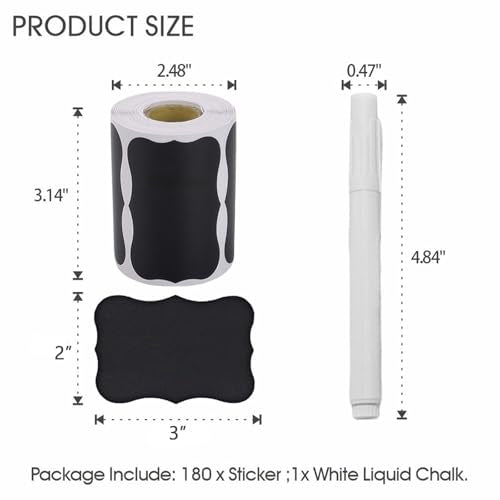 Chalkboard Label Stickers with White Chalk Marker – 180 Pcs for Clinic, Pharmacy and Lab Container Organization and Record Keeping (Wave)