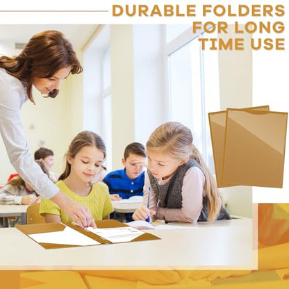 Henoyso 48 Pcs Plastic Folder with Clear Front Pocket and 3 Prongs Heavy Duty Plastic Folders with Card Slot Pocket Folders with Prongs for School Office Home(Brown) - color: Brown