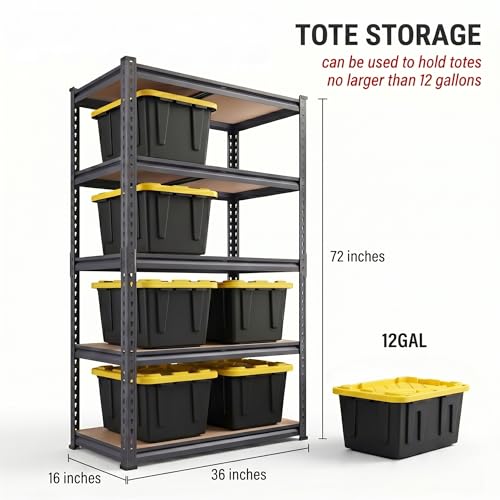 Garage Storage Shelves 36" W x 16" D x 72" H, 2500 LBS Heavy Duty Shelving Unit 5-Tier Adjustable, Extra Wide Boltless Metal Storage Rack for Garage Warehouse Basement - size: 36''W x 16''D x 72''H