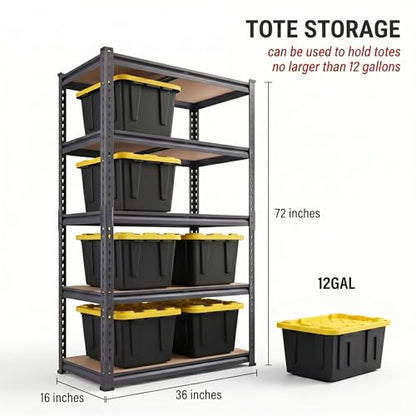 Garage Storage Shelves 36" W x 16" D x 72" H, 2500 LBS Heavy Duty Shelving Unit 5-Tier Adjustable, Extra Wide Boltless Metal Storage Rack for Garage Warehouse Basement - size: 36''W x 16''D x 72''H