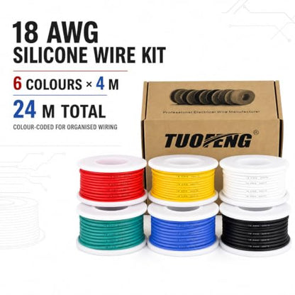 TUOFENG 18 AWG Stranded Wire, 6 Colors, 13.2 ft Each, Tinned Copper - size: 18 AWG Silicone Stranded Wire 6 Colors 13.2ft Each