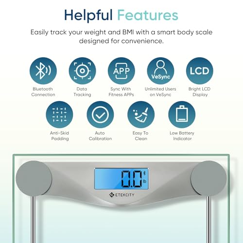 Etekcity Bluetooth Bathroom Scale for Body Weight and BMI, 400 Pounds - color: Light Grey, size: 11.9 x 11.9 inches