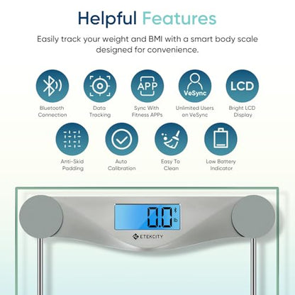 Etekcity Bluetooth Bathroom Scale for Body Weight and BMI, 400 Pounds - color: Light Grey, size: 11.9 x 11.9 inches