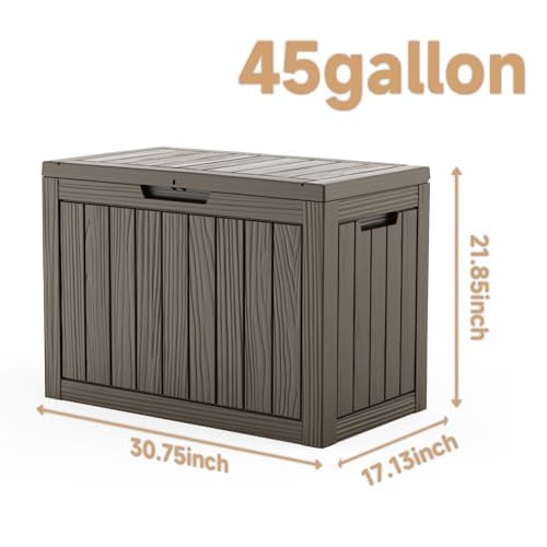 NicBex 45 Gallon Deck Box, Waterproof Resin Outdoor Storage Box Lockable for Patio Furniture, Fade Resistant Patio Side Table & Organizer for Garden Tools, Pool Floats, Outdoor Cushions, Light Coffee - color: Lignt Coffee-wk
