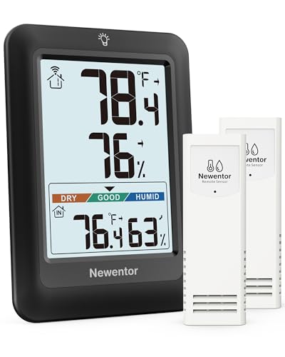 Newentor Indoor Outdoor Thermometer Wireless with 24H/48H/ALL-TIME High Low - color: Black, size: with 2 sensor