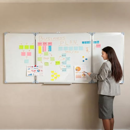 Mooliwe 72"x24" Tri-fold Fabric Board Whiteboard Combo, Foldable Combination Magnetic Dry Erase Board & Bulletin Whiteboard with Aluminum Frame Wall Mounted for Home, Office and School(Blue) - color: Blue