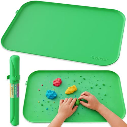 Silicone Craft Mat 24" x 16" with Raised Edge, Roll-Up Design with Storage Strap, Multi-Purpose Desk & Table Protector Silicone Art Mat for Crafts, Painting & DIY, Green - color: Green
