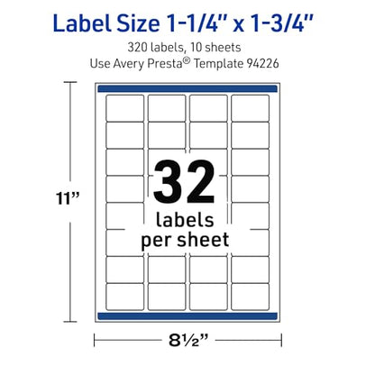 Avery Outdoor Waterproof Rectangle Labels with Sure Feed Technology, 1.25" x 1.75", White Film, Compatible with Laser Printers, 320 Labels Total, Great for Product Branding, Packaging, and More - style: 320 labels