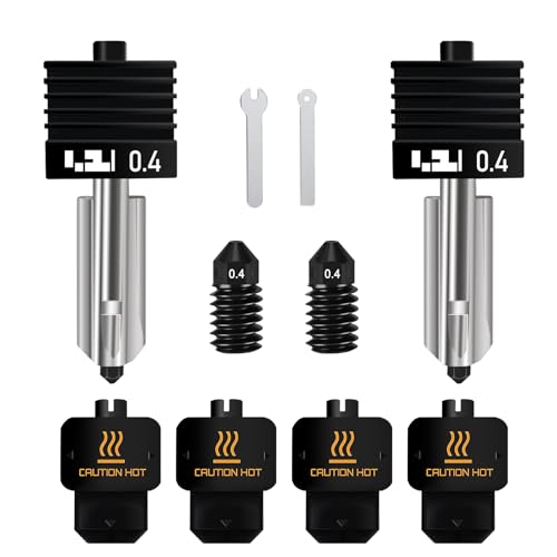 2PCS 0.4mm Hotend for Bambu Lab X2D/P2S/H2S/H2D/H2D Laster/H2D AMS Combo/A1/A1 Mini, Extruder Print Head Quick Swap Hot End Design with Extra 2PCS Silicone Cover Sock Hardened Steel Nozzle - color: 0.4mm, size: 2PCS
