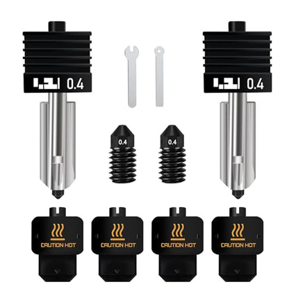 2PCS 0.4mm Hotend for Bambu Lab X2D/P2S/H2S/H2D/H2D Laster/H2D AMS Combo/A1/A1 Mini, Extruder Print Head Quick Swap Hot End Design with Extra 2PCS Silicone Cover Sock Hardened Steel Nozzle - color: 0.4mm, size: 2PCS