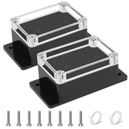 Junction Box with Clear Cover IP65 Waterproof ABS Plastic Universal Project Box with Fixed Ear, Black 3.9"x 2.6"x 1.9"(100x68x50mm)(Pack of 2) - color: 2 packs, size: 3.9"x 2.6"x 1.9"
