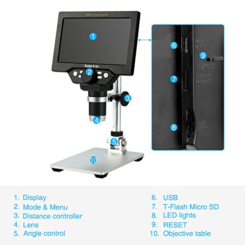Koolertron 7" LCD Digital Microscope, 1080P USB Camera - size: 7 inch (LCD and 8 LED Lights)