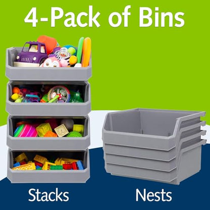 ReadySpace Extra Large Stackable Plastic Storage Bins, 4-Pack, Grey - color: Grey, size: Extra Large, 4-Pack