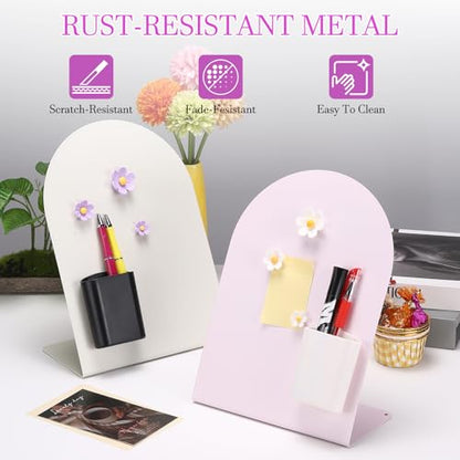 PATIKIL Magnetic Bulletin Board, W/ 3 Flower Magnets&Pen Holder - color: Pink/White