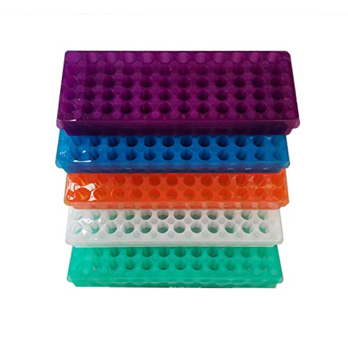 Tube Rack Double Panel 60 Positions Polypropylene for 0.5ml-2ml Microcentrifuge Tubes, Pack of 5(Blue, Orange,White, Purple, Green) - color: Purple/Blue/Orange/White/Green