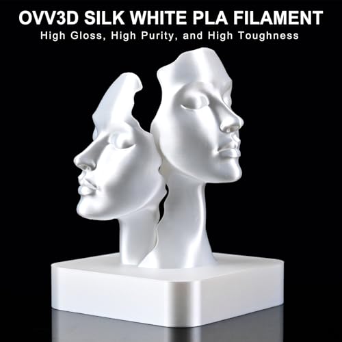 OVV3D Silk PLA Filament 1.75mm, Upgrade White PLA Filament 3D Printer Filament, Silk White 3D Printing Filament, 3D Filament 1.75 +/- 0.02mm, Silk 1.75 PLA Filament for 3D Printer and 3D Pen, 1kg - color: Silk White