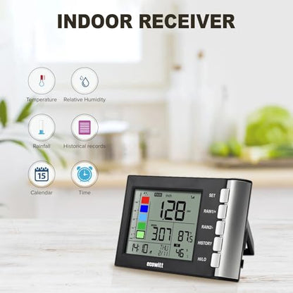 ECOWITT WH5370 Wireless Rain Gauge, Includes WN20 Tipping-Bucket Collector Sensor and WH5370_C Display Console, for Rainfall History, Alerts, Indoor Temperature & Humidity, and Date&Time, 915 MHz - style: WH5370BU