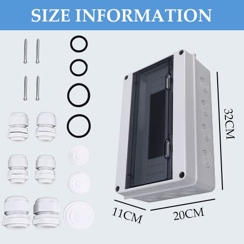 IP65 ABS Distribution Protection Box,15 Way Waterproof Circuit Breaker Distribution Box 15 DIN Rail Outdoor Distribution Junction Box for Indoor Outdoor Wall Circuit Breake(12.2 x 7.87 x 4.33in) - color: 15 Way