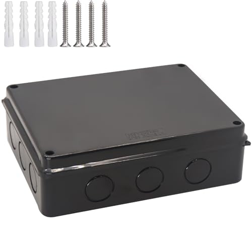 Outdoor Waterproof Box,Junction Box Reserved Holes IP65 ABS Plastic Electrical Boxes Power Cord Enclosure Project Box Black Outer Size 10 x 7.9 x 3.1 inch(255x200x80mm) - size: 10" x 7.9" x 3.1"