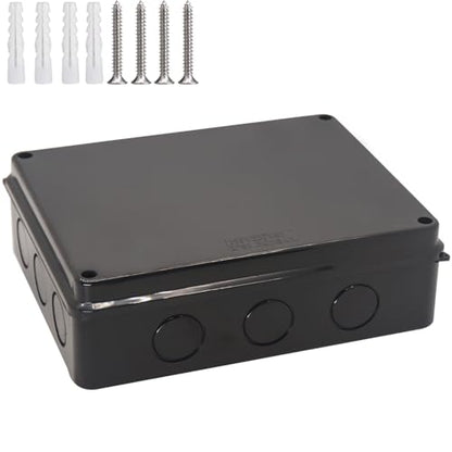Outdoor Waterproof Box,Junction Box Reserved Holes IP65 ABS Plastic Electrical Boxes Power Cord Enclosure Project Box Black Outer Size 10 x 7.9 x 3.1 inch(255x200x80mm) - size: 10" x 7.9" x 3.1"
