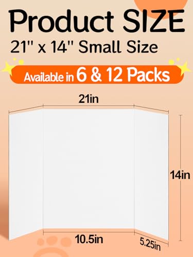 Cosweet 6 Pack Small Trifold White Poster Board 21" x 14" - size: 21x14in