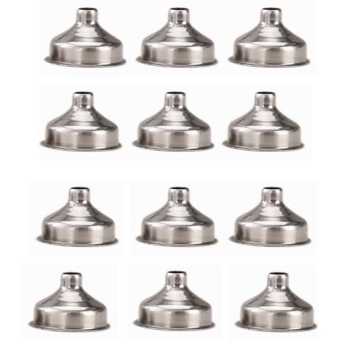 12 Pcs 1.25 Inch Mini Funnels, Stainless Steel for Bottles, Flasks, Cooking Spices Liquids, Homemade Make-Up Fillers (12)