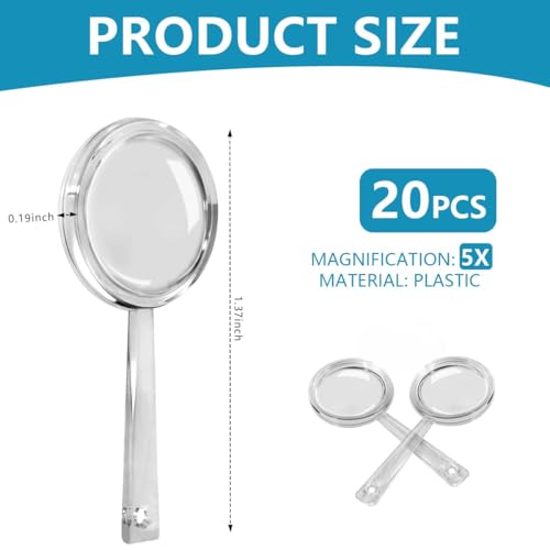 OBTANIM 20 Pack Mini Plastic Handheld Magnifying Glasses Portable Reading Magnifier for Senior and Kids, Hand Lens 5X Magnifier for Home, Indoor and Outdoor Use - size: 20 Count (Pack of 1)