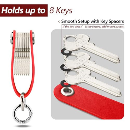 T-carbon Carbon Fiber Key Organizer, Compact Key Holder, Silent Keychain, Expandable Key Case Holds Up to 8 Keys - color: Red