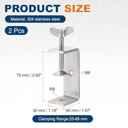 HARFINGTON 2Pcs 304 Stainless Steel C Clamps 75mm Square Mini Tiger Clamp - size: 75mm