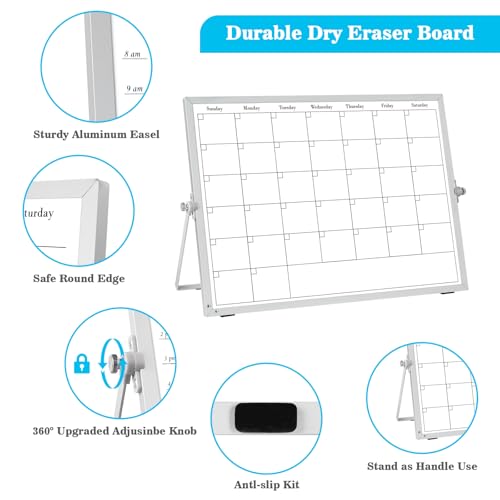 ONAVIA Desktop Weekly Calendar Whiteboard with Stand,16x12 Dry Erase Board - size: 16"W x 12"H