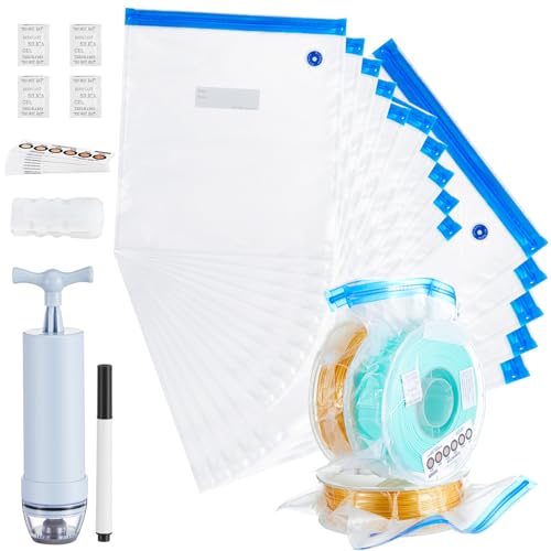 91 Pcs X-Large 3D Filament Storage Bags Vacuum Sealed Kit with Air Pump, Desiccants Humidity Indicator Cards, Dust Proof, Humidity Resistant for Keeping Filament Dry(11.8x13.4, 12.6x17.7, 12.8x14.8in)
