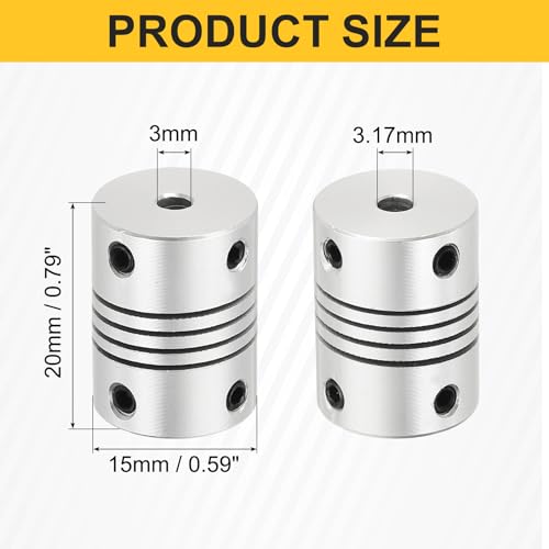 uxcell 4Pcs Flexible Couplings 3mm to 3.17mm Aluminum Alloy Joint Connector - size: 3mm to 3.17mm, style: D15 x L20mm
