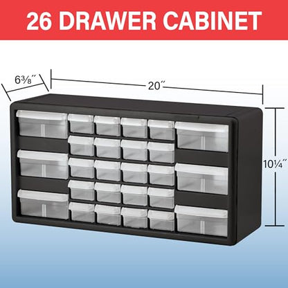 Akro-Mils 10126, 26 Drawer Plastic Parts Storage Hardware and Craft Cabinet, 20-Inch W x 6-Inch D x 10-Inch H, Black - color: Black, size: 26 Drawer, style: 1 Pack