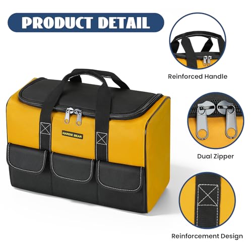Tool Bag, 17 Inch, Yellow and Black, Wide Mouth Opening, Reinforced Handle, 3 Front Pockets - size: 17INCH/43CM