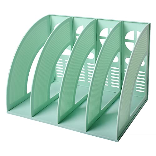 Marte Vanci Magazine File Holder Vertical PP Folder Book Desktop Organizer Plastic Storage Sturdy Vertical 4 Section Folder (Green) - color: Green 4 Section