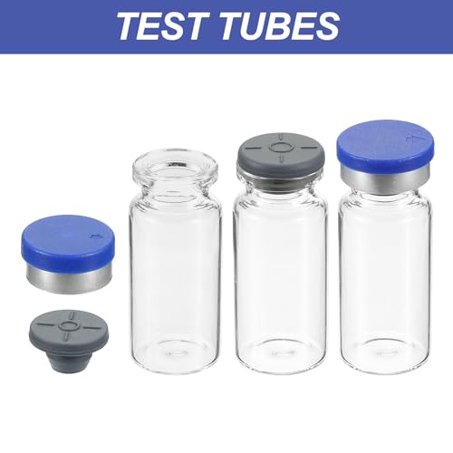 PATIKIL 10ml Sample Vials, 100 Pack Lab Empty Vials with Butyl Rubber Stopper Crimp Top Caps and Labels Borosilicate Glass Vial, Clear - color: Clear, size: 10ml