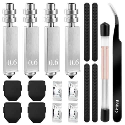 4PCS 0.6MM Kobra X Nozzles Kit for Anycubic Kobra X/Kobra 4, Hardened Steel Nozzle Quick-Swap Integrated Hotend, High Temp High Speed Printing 600mm/s, with Silcone Cover Nozzle Brush Cleaning Needles - color: 32PCS