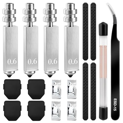 4PCS 0.6MM Kobra X Nozzles Kit for Anycubic Kobra X/Kobra 4, Hardened Steel Nozzle Quick-Swap Integrated Hotend, High Temp High Speed Printing 600mm/s, with Silcone Cover Nozzle Brush Cleaning Needles - color: 32PCS